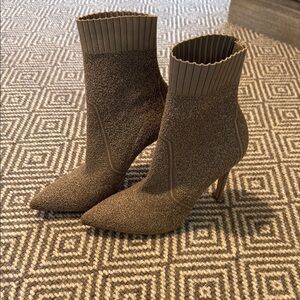 Gianvito Rossi Tan Heeled Boots with Ribbed Knit Design